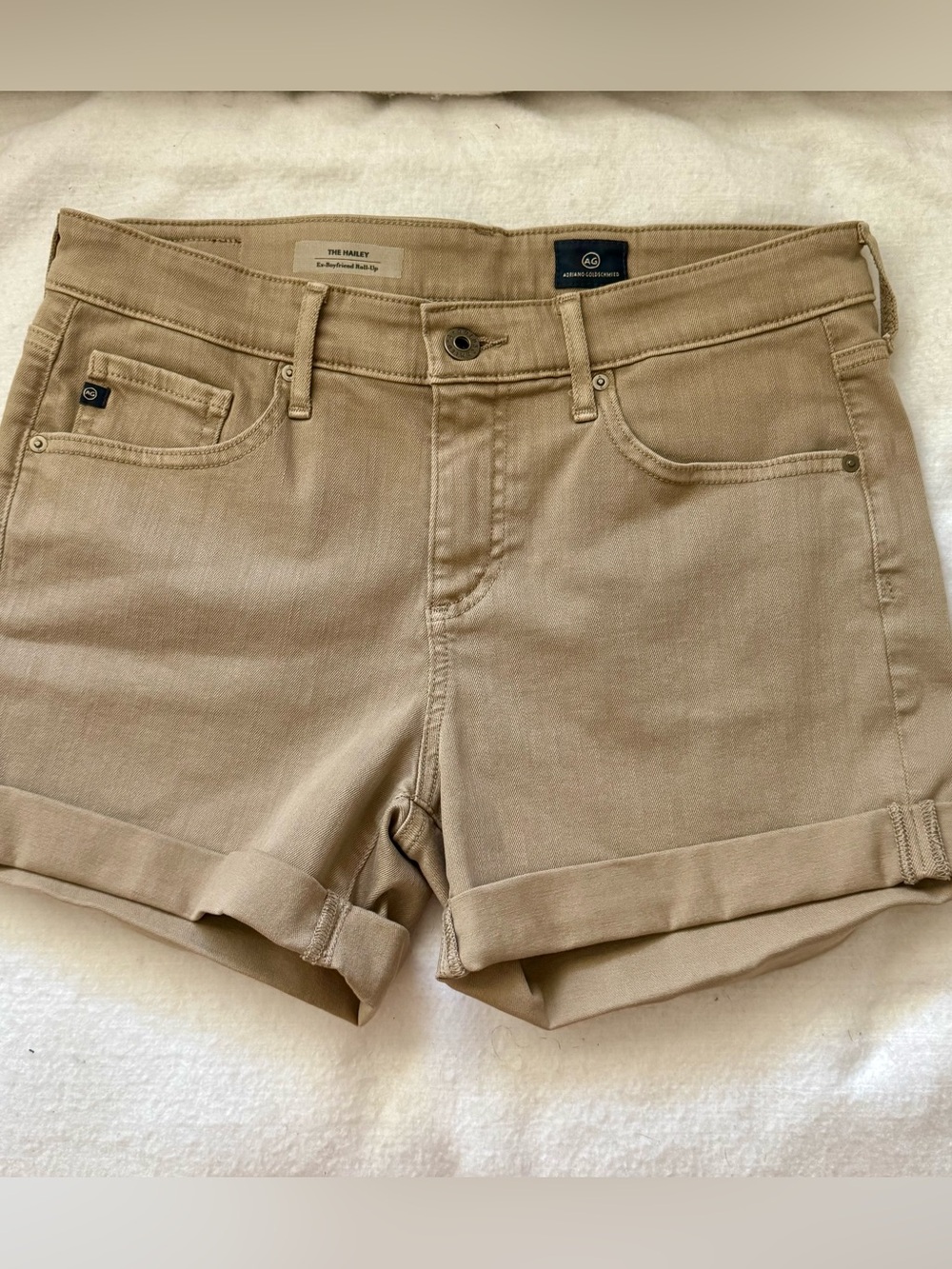 AG Adriano Goldschmied Taupe Jeans Shorts 27 The Hailey Ex Boyfriend Roll Up